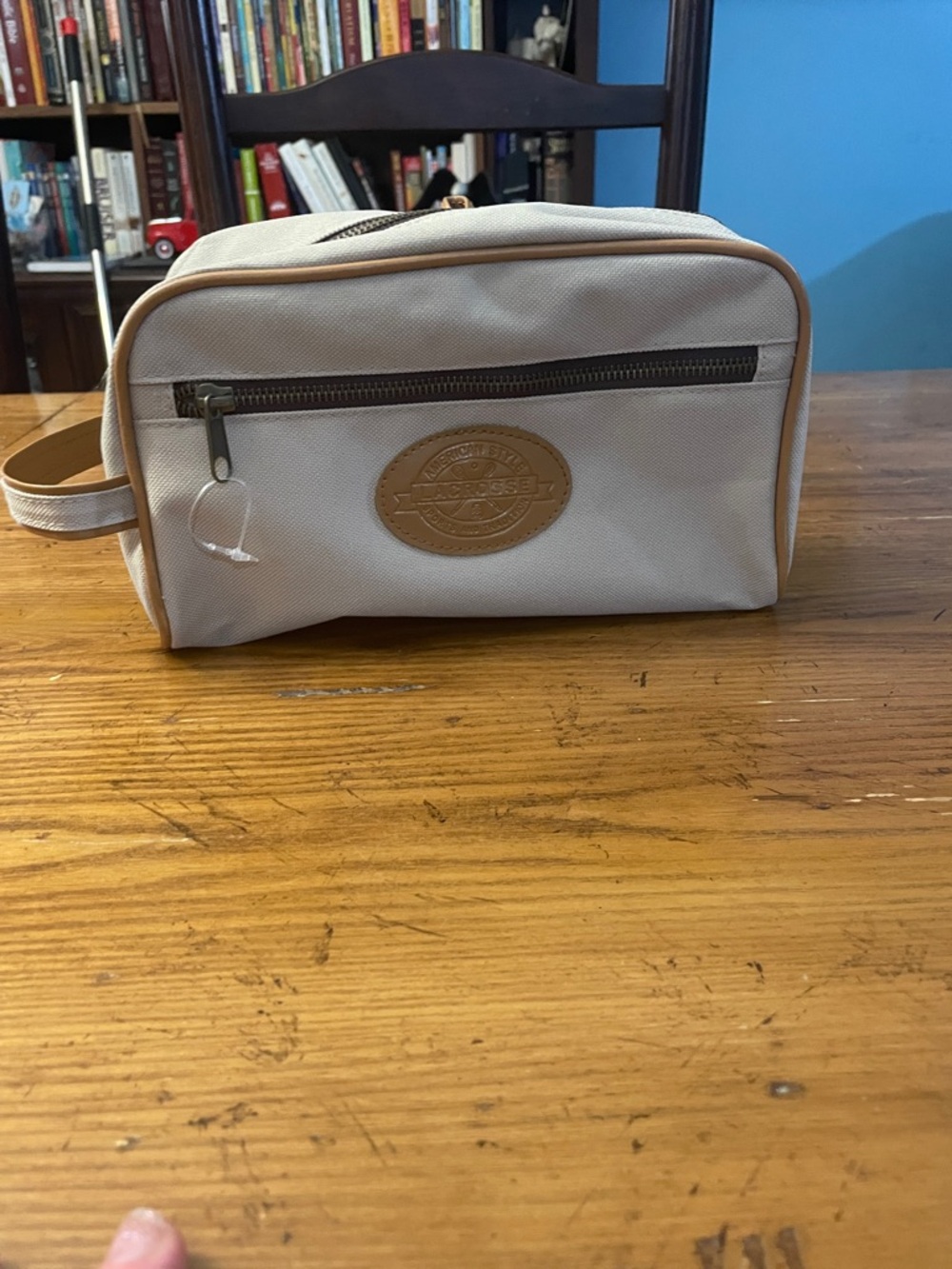 Classic Canvas Toiletry Bag in Cream with Tan Trim